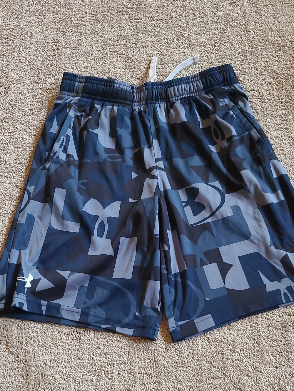 Under Armour Boy’s Blue, Navy, Black Logo Print Athletic Shorts